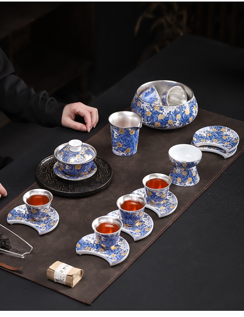 Colored enamel coppering. As silver 999 large tea wash to kung fu tea cups of hot washing cylinder jingdezhen ceramic tea set with parts