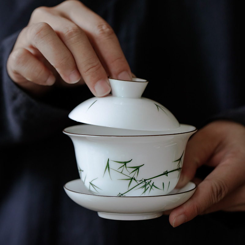 Kate hand - made white porcelain tureen three cups to jade mud thin tire shards of household ceramic kung fu tea tea set