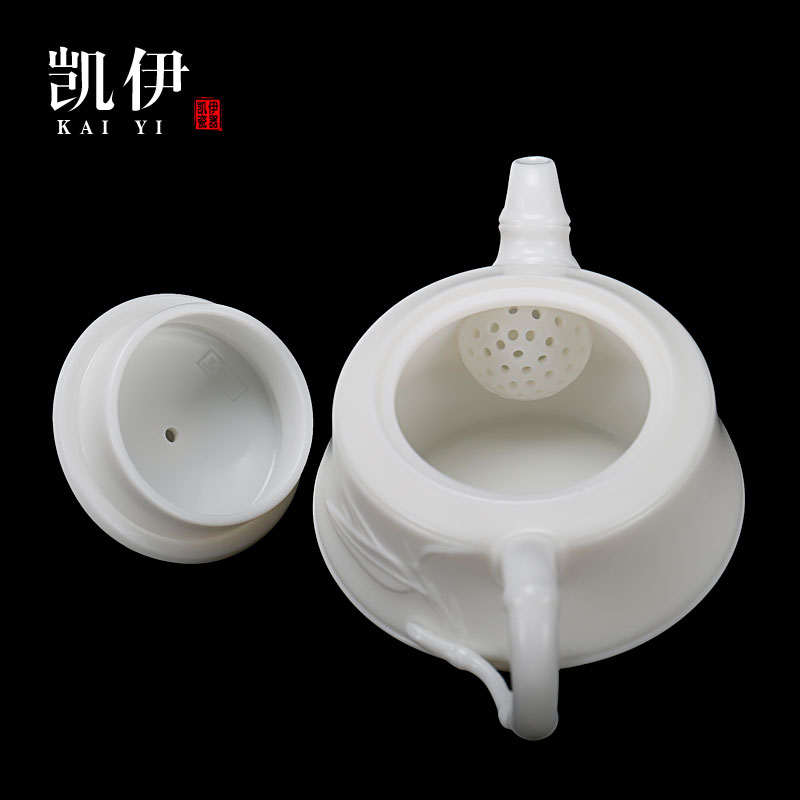 Kate dehua white porcelain craft teapot bamboo pot of kung fu tea set single pot teapot ivory white ceramic household