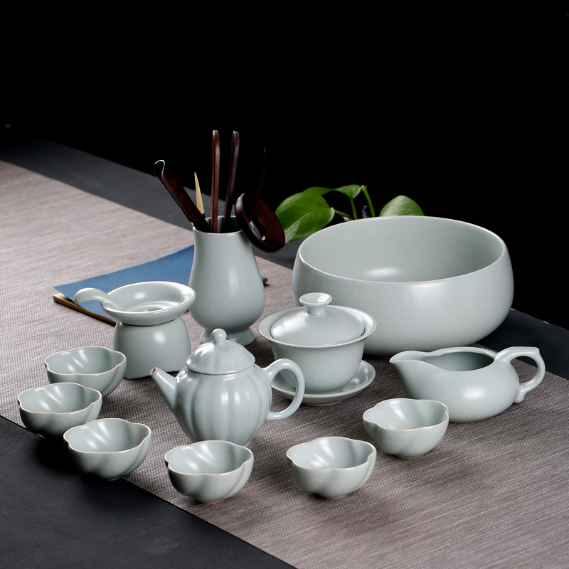 Holly your up kung fu tea sets tea cup home of a complete set of jingdezhen ceramic ice crack glaze by hand