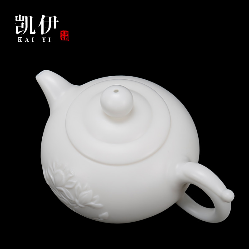 Kate dehua white porcelain craft teapot name plum flower pot of kung fu tea set single pot teapot ivory white ceramic household