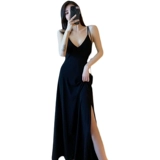 Сверхдлинное сексуальное летнее черное платье, изысканный стиль, V-образный вырез, по фигуре, эффект подтяжки