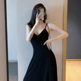 Сверхдлинное сексуальное летнее черное платье, изысканный стиль, V-образный вырез, по фигуре, эффект подтяжки