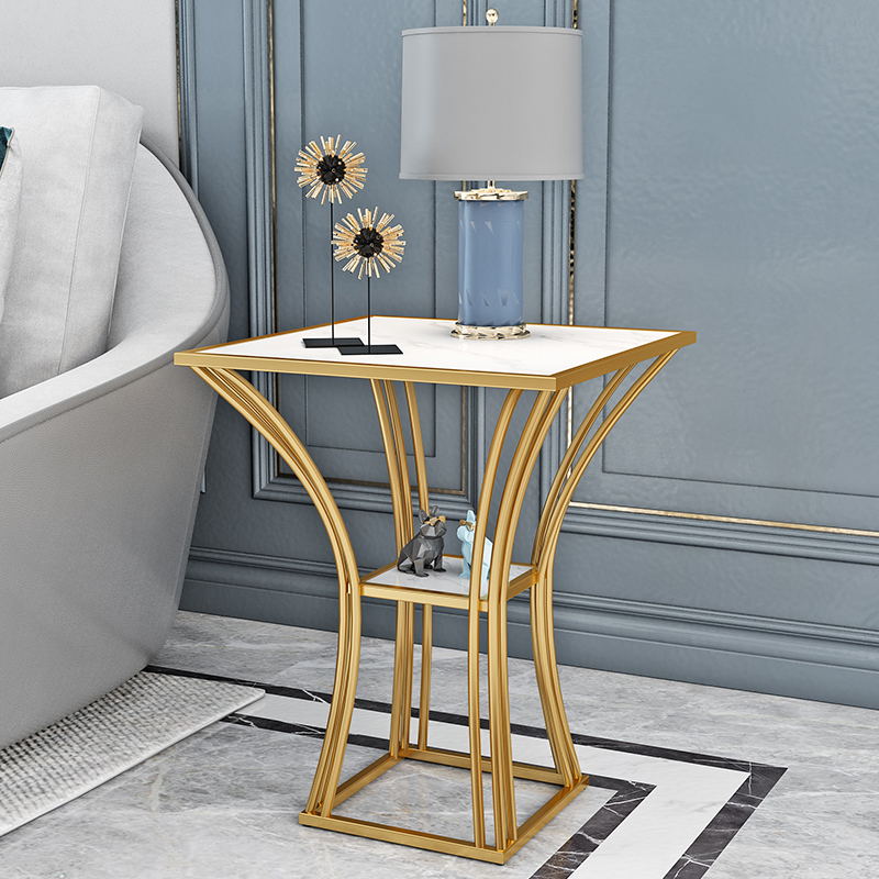 New square table [diameter 48cm high 60cm] gold frame white marble surface