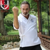 Японские повара кимоно, седьмой рукав чистый белый лацкат зеленый фруктовый воротник Приготовление суши 鮨 Магазин Sashimi Shop Work Old