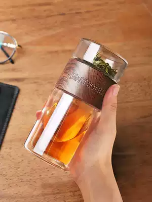 Office men's tea water separation cup tea water cup Women's double-layer glass tea cup net red filter portable transparent cup