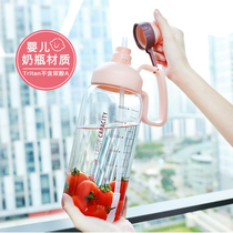 Large capacity with straw cup adult water cup female scale plastic cup portable water bottle large sports kettle oversized