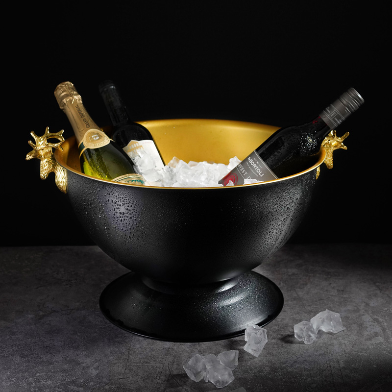 Black gold champagne basin luxury stainless steel ice bucket home large red wine ice cooling barrel bar ktv ice wine basin