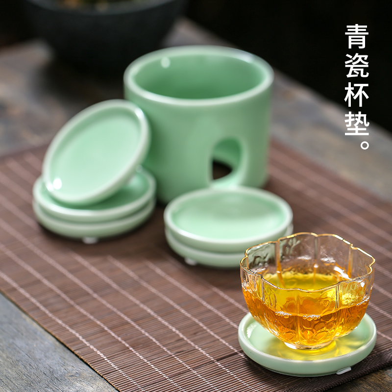 Joker 6 tablets celadon set of kung fu tea cup pad round tea saucer heat - resistant ceramic tea set tea accessories