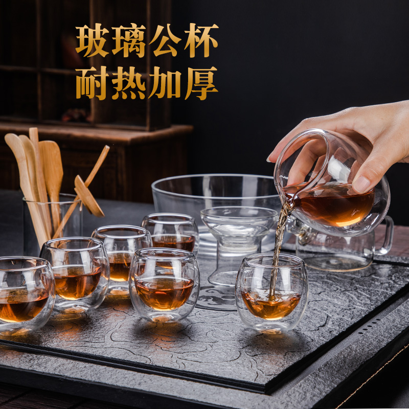 Transparent glass tea set with household Japanese contracted kung fu tea tray cup double teapot tea hot