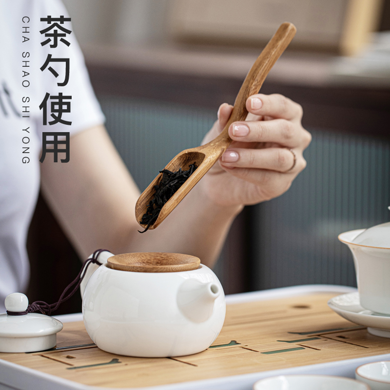 Contracted tian, white tea way to 6 gentleman combination kung fu tea accessories ceramic tube of bamboo wood ChaGa tea spoon