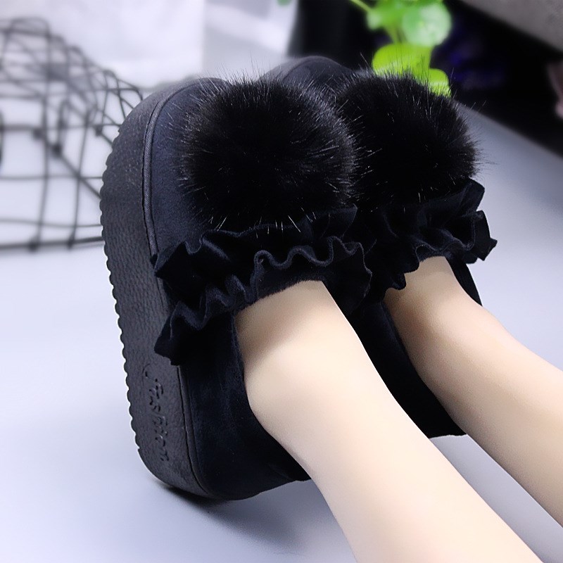 Winter Fashion Cotton Slippers Women Plus Suede Thick Bottom High Bag Heel Gin Shoes Warm with external wearing skewer Shoes Non-slip