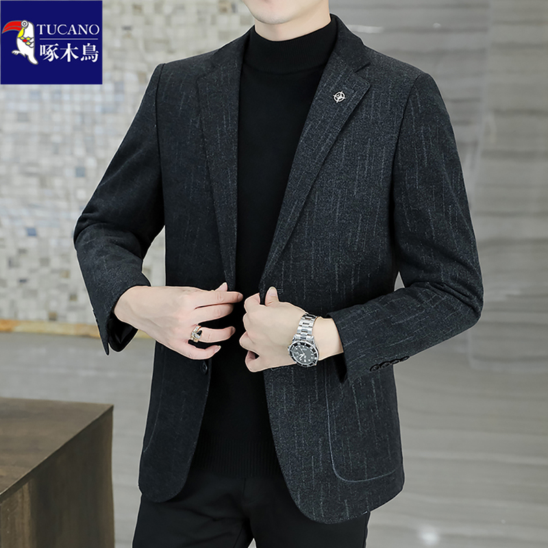 Woodpecker Men's Plus Size Blazer Casual Spring and Autumn Business Suit for Middle-Aged Dad Loose Fit Suit for Men