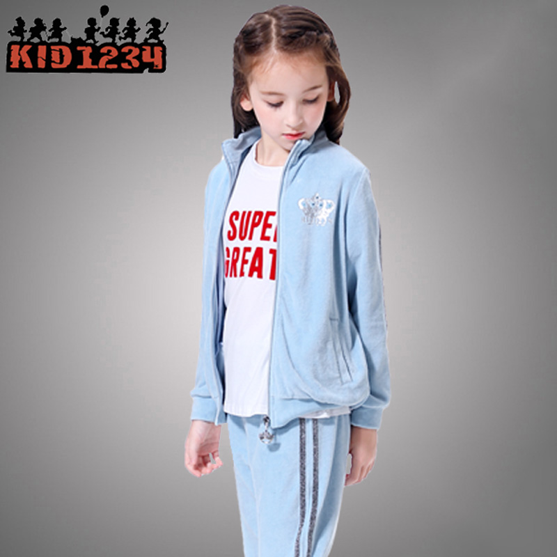 Girls Set 2020 mới thời trang Velvet Sports Set Thu / Đông KID1234 Velvet Hai mảnh.