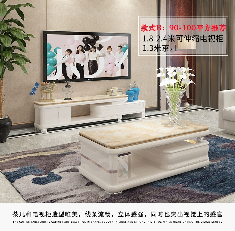 Zunyao tối giản hiện đại tủ TV bàn cà phê kết hợp đặt phòng khách đá cẩm thạch có thể thu vào thời trang sơn bộ hoàn chỉnh của đồ nội thất