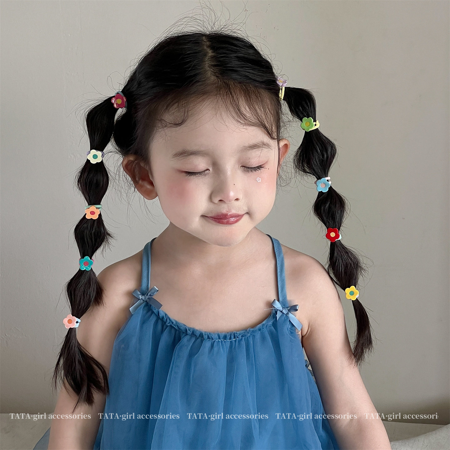 彩色花朵儿童拇指发圈发夹宝宝小揪揪皮筋女童可爱BB夹碎发发卡 — 7