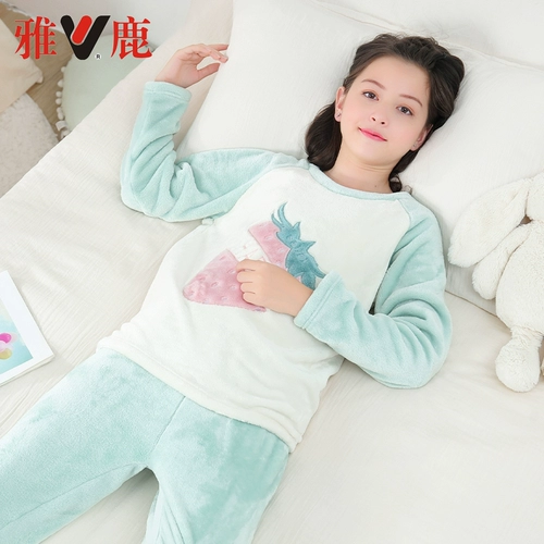 雅鹿 Фланелевая детская пижама, комплект, утепленная демисезонная форма, подходит для подростков