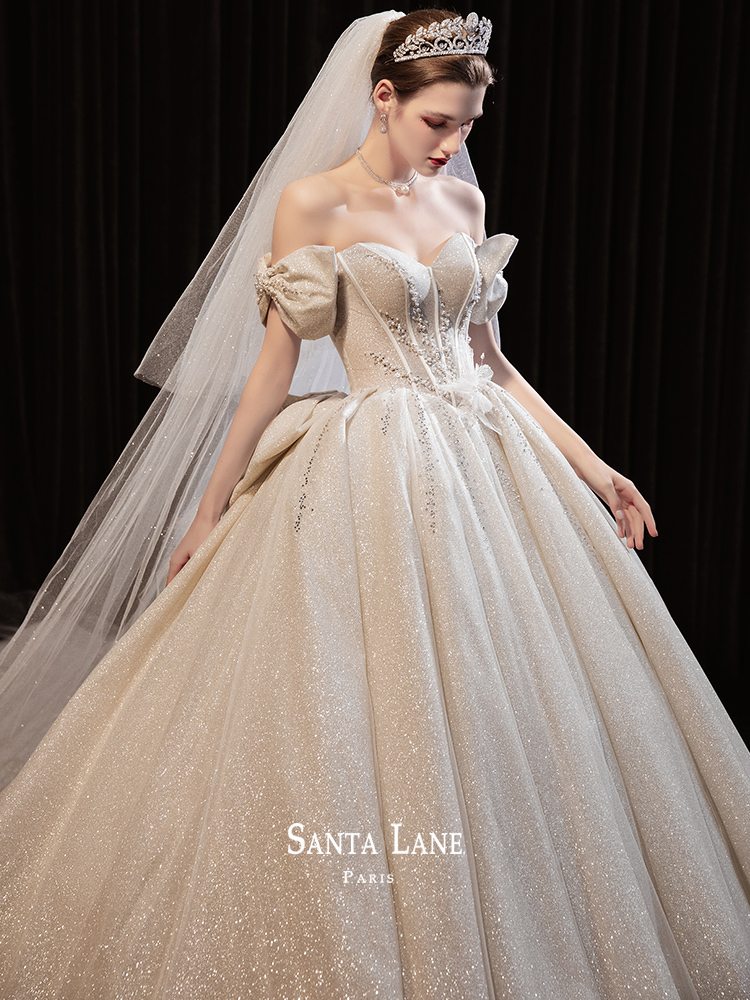 Wedding 2023 new spring and summer bride's court style French -style shoulder heavy work luxury temperament ritual gauze main wedding dress Wedding 2023 new spring and summer bride's court style French -style shoulder heavy work luxury temperament ritual gauze main wedding dress