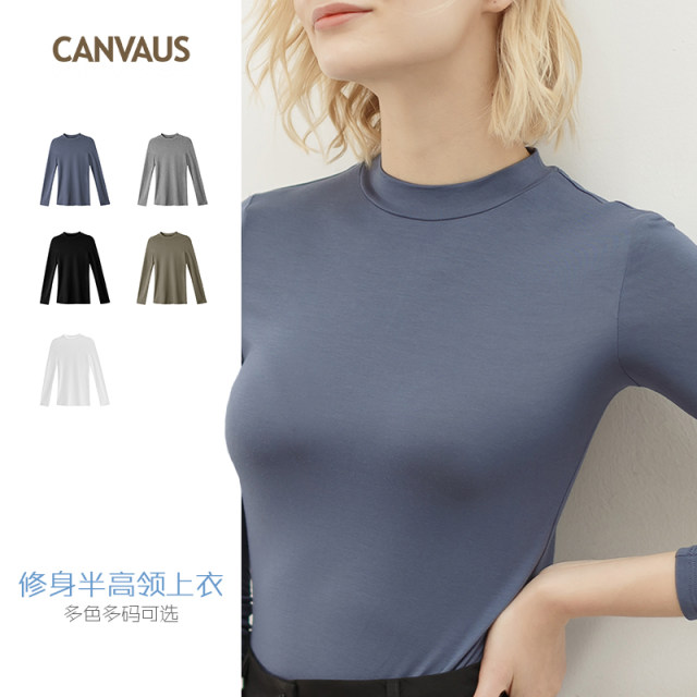 T-shirt half turtleneck modal bottoming shirt for women, black mid-collar bottoming top, tight autumn coat, white top, thin