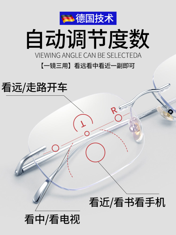 Far and Near Dual-Use Reading Glasses for Women, Anti-Blue Light, Add Automatic Adjustment of Prescription, Two-In-One Myopia and Reading Glasses