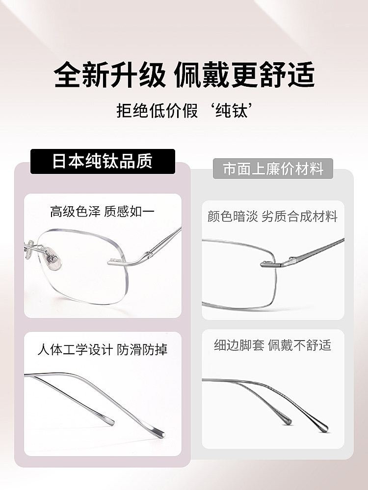 Ultra-Light Pure Titanium Rimless Myopia Glasses for Women, Customizable Prescription, Blue Light Blocking, Natural Look, Makes Face Look Smaller, High Intelligence Frame