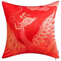 Luo Yijias Dragon and Phoenix Presents Happiness wedding pillow a red pair of dragon and phoenix cushions a wedding room for the newlyweds.
