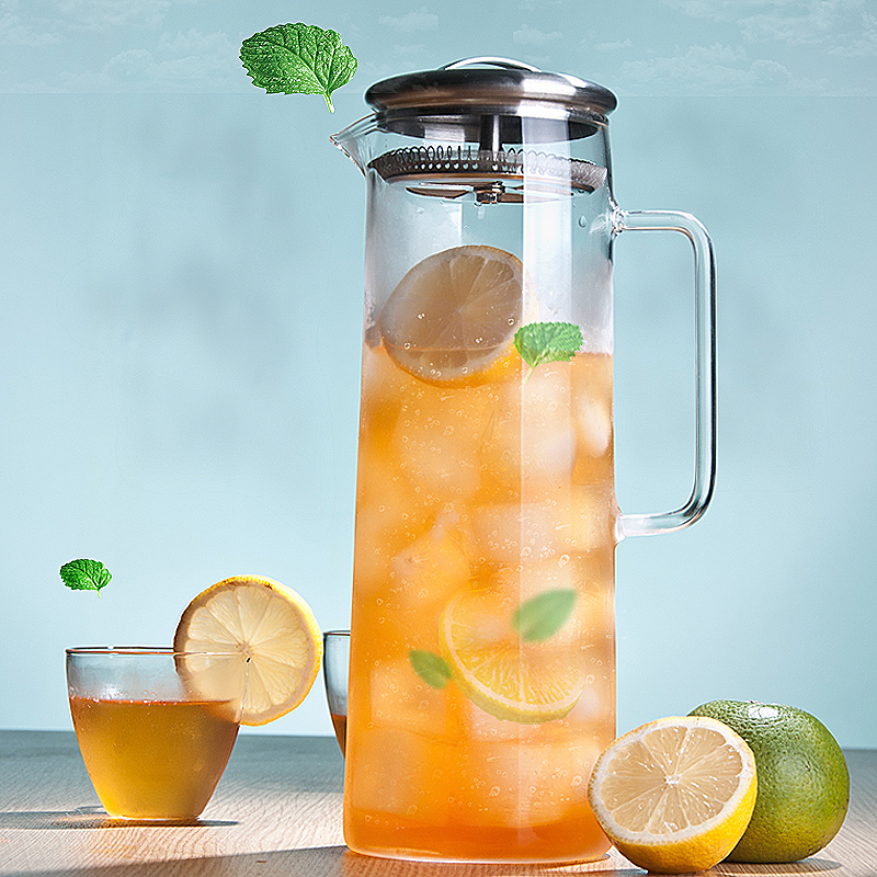 Home creative large capacity glass transparent flower tea juice kettle thickened explosion-resistant cold and hot water bottle water bottle