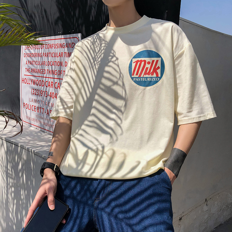 Mùa hè bông ngắn tay nam t-shirt mất ins gió nửa tay Hồng Kông nam vẫy cá tính giản dị áo sơ mi dưới Hàn Quốc phiên bản của xu hướng