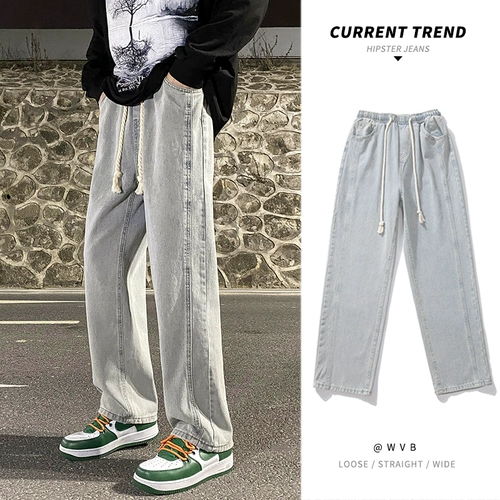 Демисезонные светлые прямые свободные джинсы, штаны, коллекция 2022