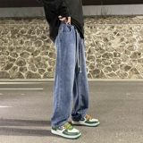 Ретро синие летние джинсы, штаны, в американском стиле, свободный прямой крой