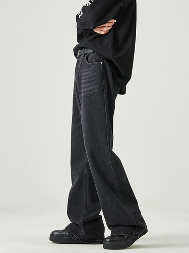 Черные джинсы, летние штаны, в американском стиле, свободный прямой крой, изысканный стиль