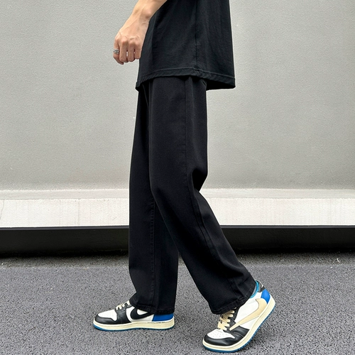 Летние черные джинсы, штаны для отдыха, свободный прямой крой, в американском стиле, по фигуре