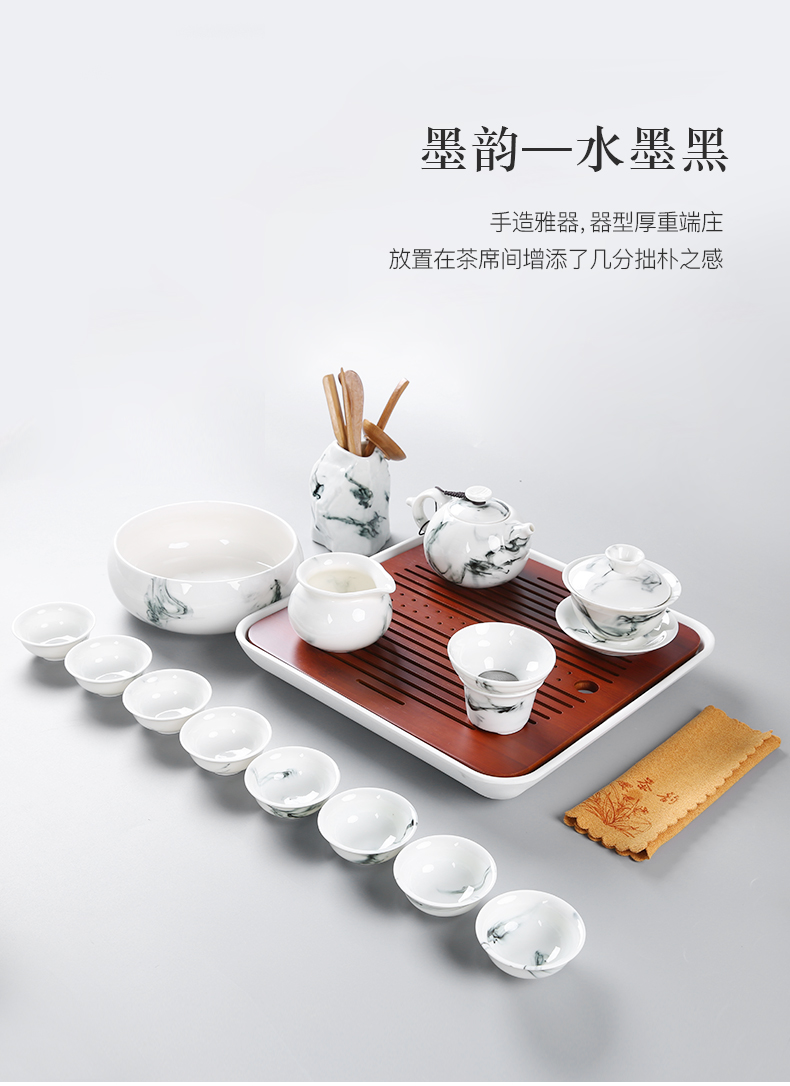 White porcelain of a complete set of kung fu tea tea village 6 three thousand ceramic household cup tea tray lid bowl suit a gift