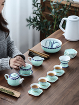 Simple blue and white porcelain cover bowl tea cup set ceramic Kung Fu Tea Set 6 people whole set of household teapot tea tray gift box