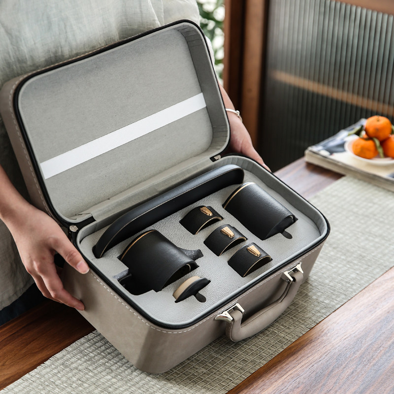 Black Potter Kung Fu Tea Set Portable Tea Pot Anti-hot Tea Cup Ceramic Set Office Custom Tea Tool Box