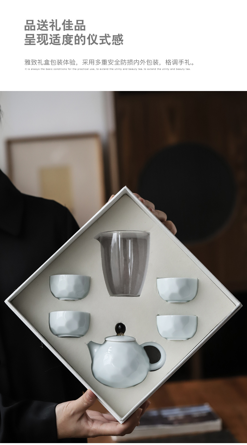 Three thousand Japanese ceramic kung fu tea tea set tea village office household white porcelain teapot teacup contracted small set