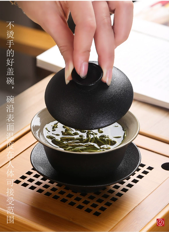Nhà trà Wansan Đồ gốm đen Vỏ bát lớn Hộ gia đình Sancai Bát Đồ đá ốp lát Bộ tách trà Cốc gốm Kung Fu Bộ - Trà sứ