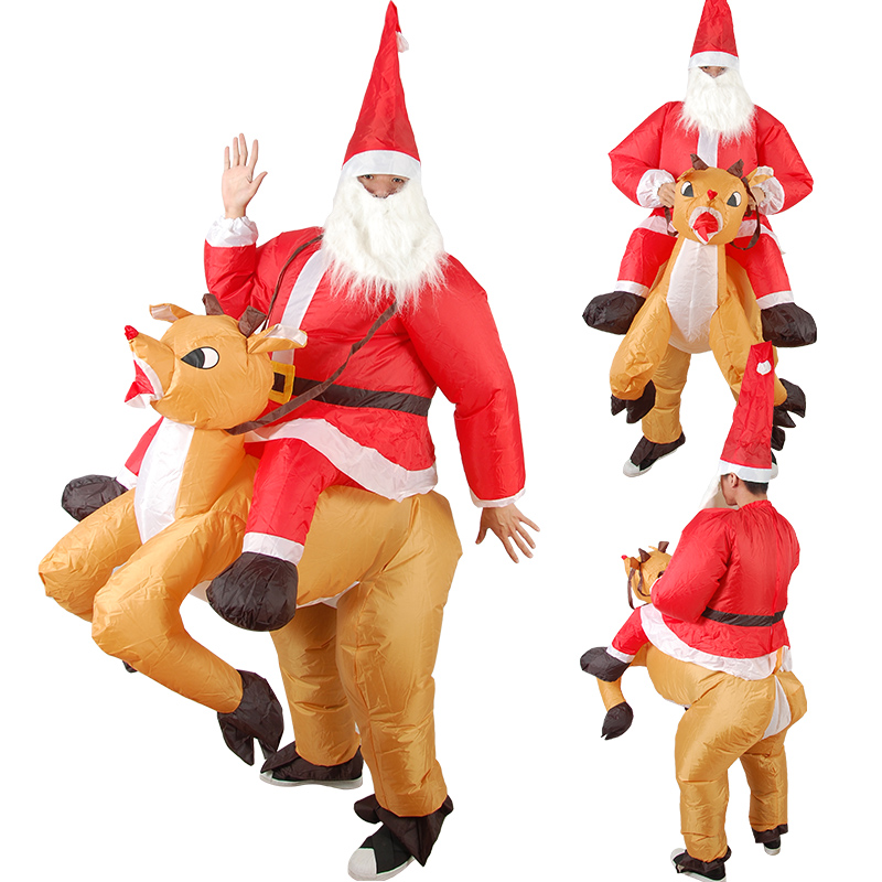 Christmas Funny cartoon doll costume Santa Claus Reindeer riding Deer Santa Claus dress up inflatable clothes