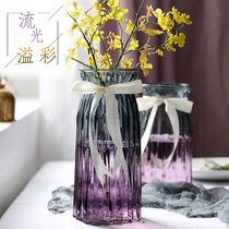 Transparent glass vase European creative color Vase ornaments hydroponic green lily rich bamboo countertop living room