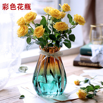 European creative glass vase 2 sets hipster ins hydroponic insert dried flowers Green Lily ornaments living room