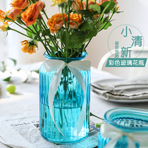 Transparent glass vase European-style creative hydroponic green countertop Flower Home ornaments Ribbon Home Vase