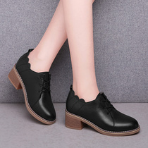 Genuine leather Inn Wind Small Leather Shoes Woman 2021 new spring autumn season Soft leather High heel Single shoe 100 hitch heel working shoes