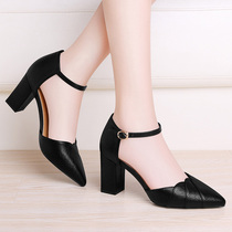 Baotou sandals womens 2021 new summer medium heel thick heel with cheongsam suit wild professional black heels