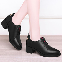 Womens shoes 2021 new spring shoes womens leather Joker heels deep mouth single shoes mother heels