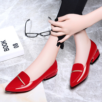 2021 new autumn single shoes casual pointed thick heel red small leather shoes womens low heel patent leather shallow mouth womens shoes