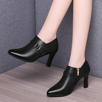 Pointed Fine Heel Single Shoes Woman Shoes 2021 New Spring Autumn Shoes Bull Leather Two Wear Leather Shoes For Work Deep Heels High Heels