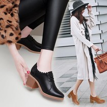 High heels womens 2021 new medium-heeled womens shoes autumn wild thick-heeled womens shoes soft leather professional work shoes