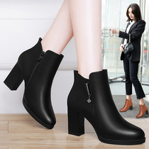 Boots womens single boots thick heel 2021 new spring and autumn womens leather shoes high-heeled boots womens thin Martin boots spring shoes