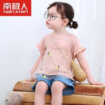 Baby short sleeve T-shirt cotton coat Korean version of mesh gauze summer baby Children base shirt summer half sleeve girl tide