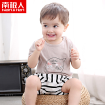 Antarctic children short-sleeved shorts baby cotton T-shirt summer mens and womens set 1-3 years old short sleeve two-piece thin